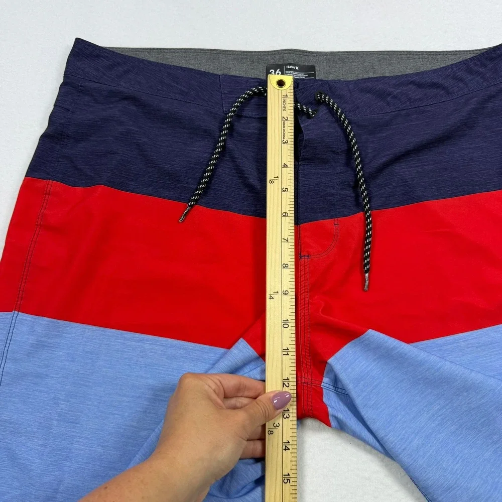 Hurley Mens Board Shorts Size 36 Colorblock Navy Red Blue Swim Trunks